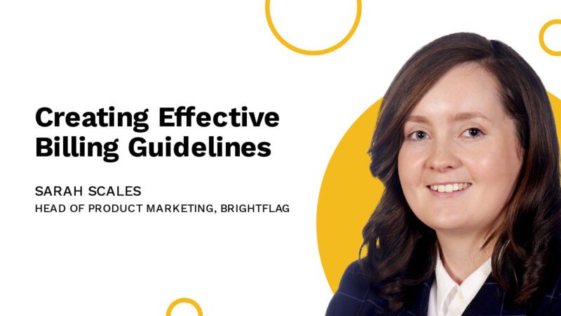 Brightflag's Head of Product Marketing, Sarah Scales, smiling in business attire in front of a white backdrop with yellow circles, and the blog title 