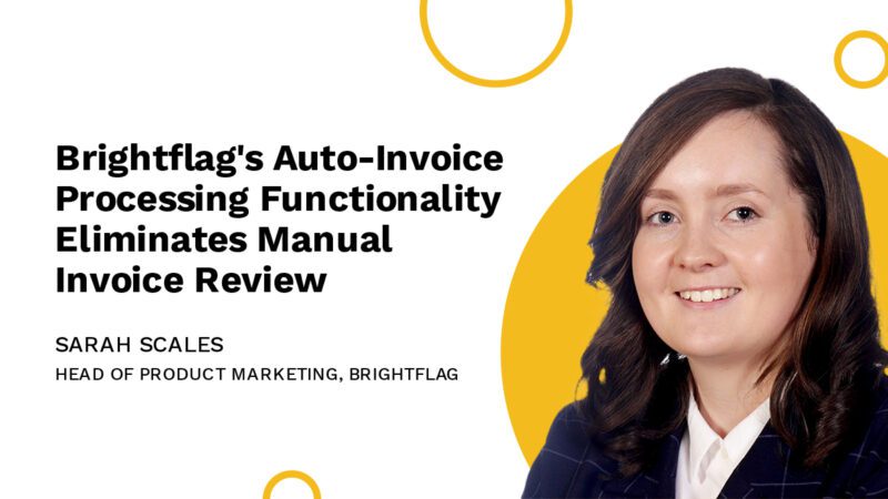 Sarah Scales, Head of Product Marketing at Brightflag, wearing business attire and smiling in front of a white and yellow background, next to the blog title 