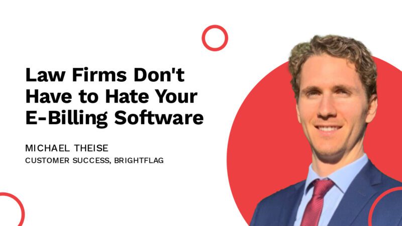 Michael Theise, Customer Success Manager at Brightflag, wearing a suit and tie and smiling in front of a white and red background, with the title 