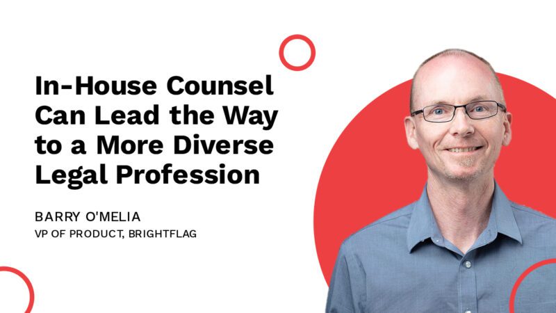 Barry O'Melia, VP of Product at Brightflag, smiling in glasses and a blue dress shirt in front of a red background and the text 