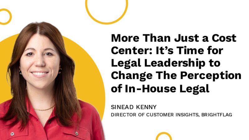 Sinead Kenny, Director of Customer Insights, in a red blouse, smiling in front of a yellow circular background, with the text 
