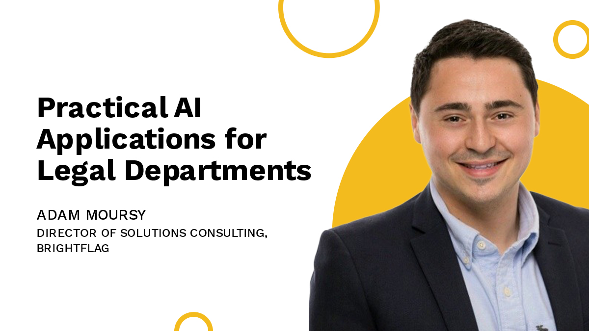 Brightflag's Director of Solutions Consulting, Adam Moursy, in a blazer and business shirt, smiling in front of a white and yellow background with the blog title 