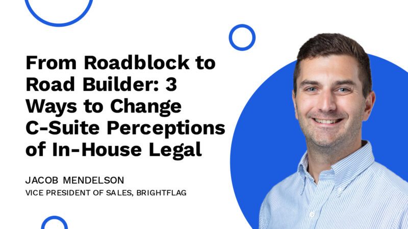 Jake Mendelson, VP of Sales at Brightflag, smiling in a blue dress shirt on a white background, with the text 