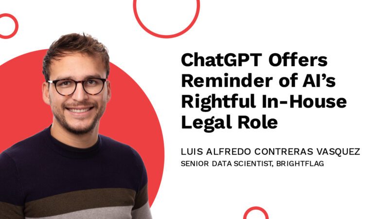 Luis Alfredo Contreras Vasquez, Brightflag's Senior Data Scientist, smiling in a sweater and glasses, in front of a red circle on white background, with the text 