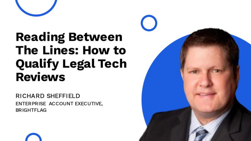 Richard Sheffield, Enterprise Account Executive at Brightflag, in a black suit and blue tie, smiling beside the text 