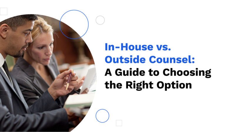 A man and a woman in business attire consulting a legal document, for the Brightflag blog 