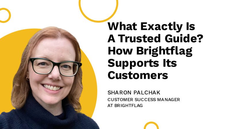 Sharon Palchak, Customer Success Manager at Brightflag, smiling in front of a yellow circular background, with the title 