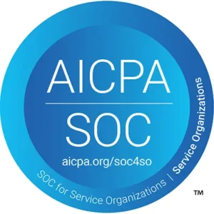 Service Organizations SOC badge, in a blue circle that reads "AICPA SOC."