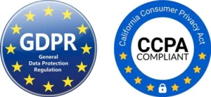 Images of the General Data Protection Regulation badge and the CCPA Compliant badge