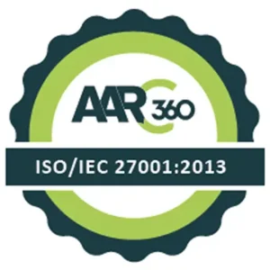 Green AAR 360 badge that reads "ISO/IEC 27001:2013"