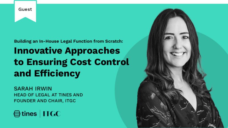 A black and white photo of Sarah Irwin in a dark blouse, smiling in front of a blue background, with the Brightflag blog title 
