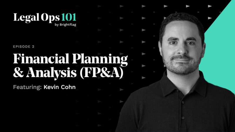 Black-and-white photo of Kevin Cohn, Chief Customer Officer at Brightflag, in front of a black background with the Legal Ops 101 logo and the title 