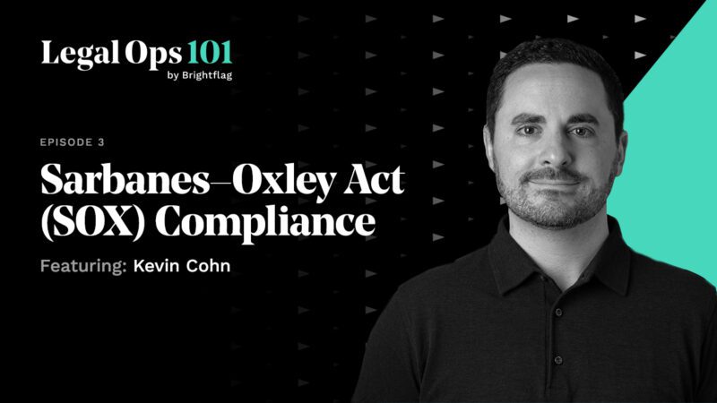Black-and-white image of Brightflag Chief Growth Officer Kevin Cohn in front of a black background, with the Legal Ops 101 logo and the text 