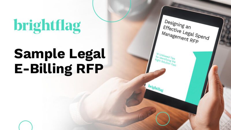 Photo of a person viewing Brightflag's Sample Legal E-Billing RFP document on their tablet, with the Brightflag logo in the upper left.