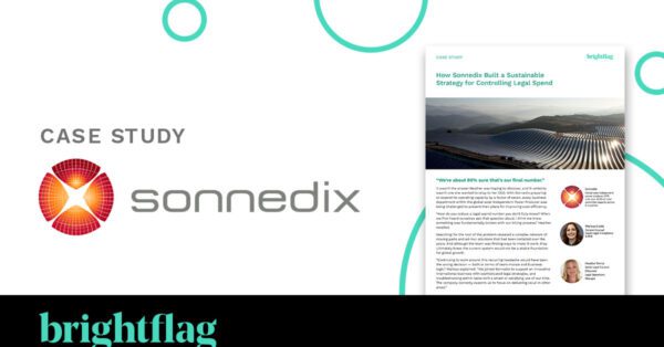 Sonnedix logo on a white background with a small copy of the case study on the right, and the Brightflag logo at the bottom on a black background.
