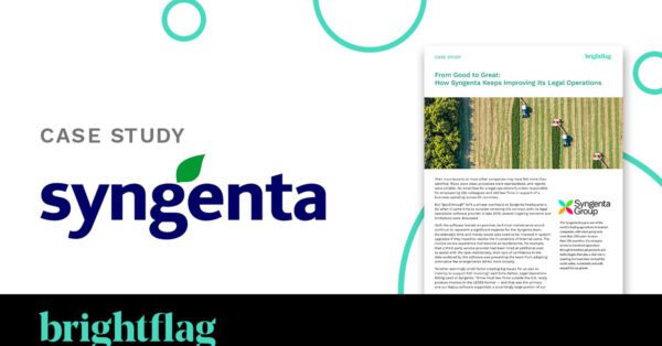Syngenta logo on a white background with a small sample case study document on the right, and the Brightflag logo at the bottom.