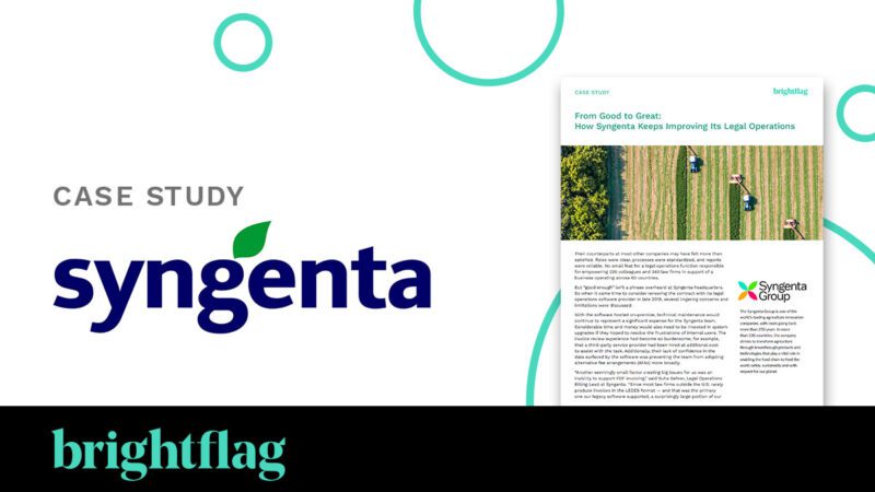 Syngenta logo on a white background with a small sample case study document on the right, and the Brightflag logo at the bottom.