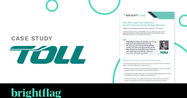 Toll's logo, next to a small image of the case study, with the Brightflag logo at the bottom on a black background.
