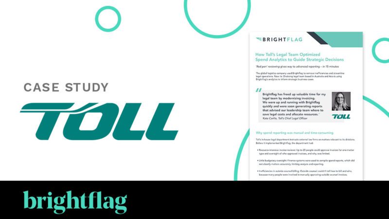 Toll's logo, next to a small image of the case study, with the Brightflag logo at the bottom on a black background.