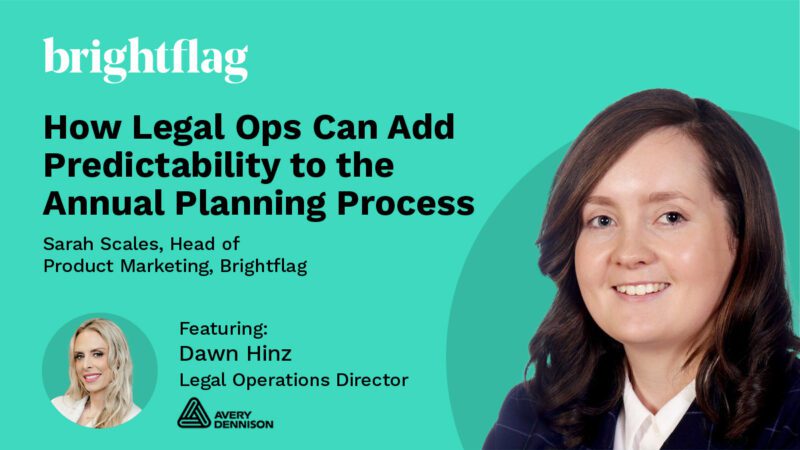 Brightflag's Head of Product Marketing, Sarah Scales, smiling in business attire in front of a teal background, with Avery Dennison's Dawn Hinz pictured in the bottom left, below the blog title 