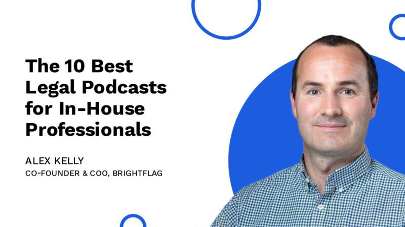 Photo of Brightflag COO and Co-Founder Alex Kelly, in a blue business shirt, smiling in front of a blue and white background, with the text 