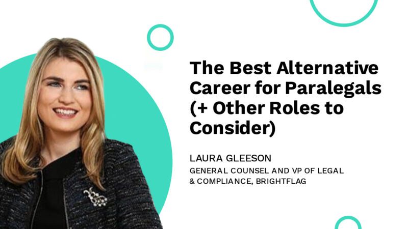 Brightflag General Counsel Laura Gleeson in black business attire, smiling in front of a white and teal background, with the blog title 