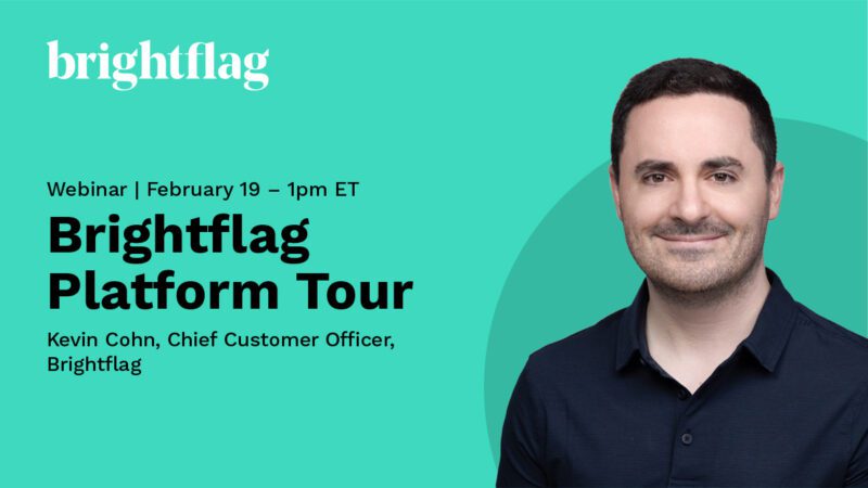 Brightflag Chief Customer Officer Kevin Cohn, smiling in a blue polo shirt in front of a teal background, with the event title 