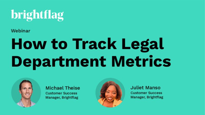 Headshots of Brightflag Customer Success Managers Juliet Manso and Micheal Theise smiling in front of a teal background, with the webinar name 