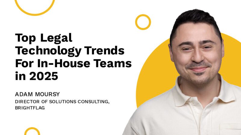 Adam Moursy, Director of Solutions Consulting at Brightflag, smiling in a white button-down shirt in front of a white and yellow backdrop, with the blog title 