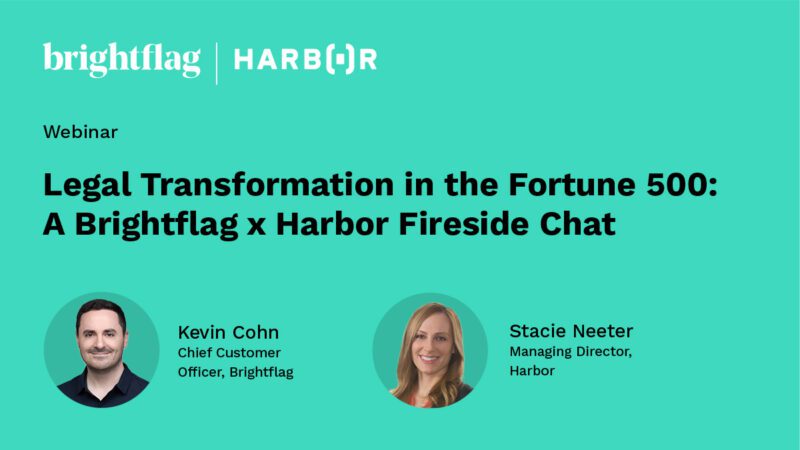 Headshot of Brightflag Chief Customer Officer Kevin Cohn in a black shirt and Harbor Managing Director Stacie Neeter in business attire, smiling in front of a blue background, with the webinar title 