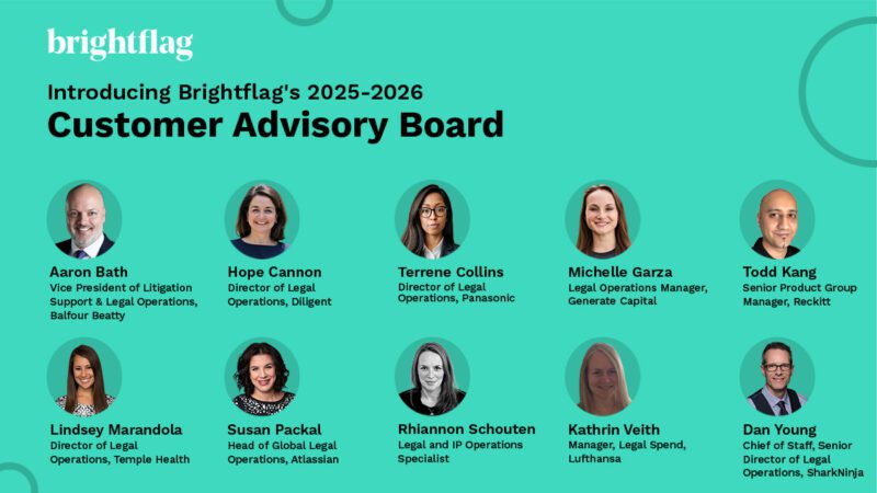 A collection of 10 headshots featuring the various members of Brightflag's Customer Advisory Board for 2025–2026
