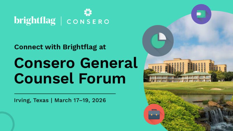 Stock photo of Irving, Texas buildings with the Brightflag and Consero logos, and the event name 