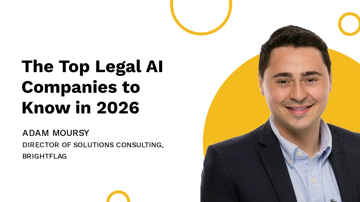 Brightflag's Director of Solutions Consulting, Adam Moursey, in a suit jacket and dress shirt, smiling in front of a white and yellow background with the blog title 