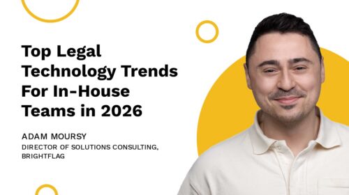 Adam Moursy, Director of Solutions Consulting at Brightflag, smiling in a white button-down shirt in front of a white and yellow backdrop, with the blog title 