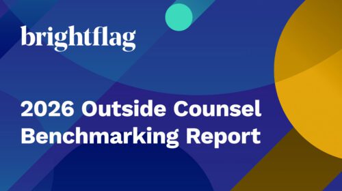 Blue, teal, and yellow geometric shapes intersecting as the backdrop, with Brightflag's logo and the text 