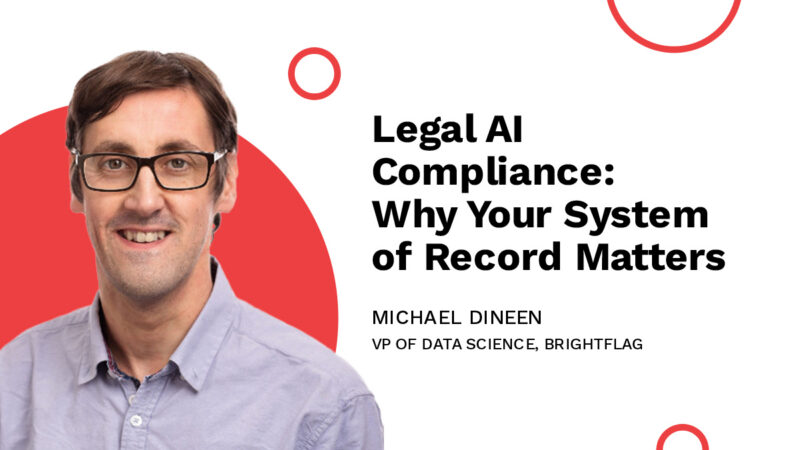 Brightflag's VP of Data Science, Michael Dineen, smiling in a dress shirt with glasses on in front of a white and red background, with the blog title 